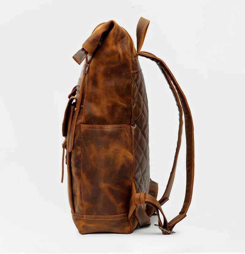 Retro Genuine Leather Mens Backpack Large Hiking Bagpack Bag Crazy Horse Leather Travel Backpack Male Rucksack 156Laptop Bag W251025