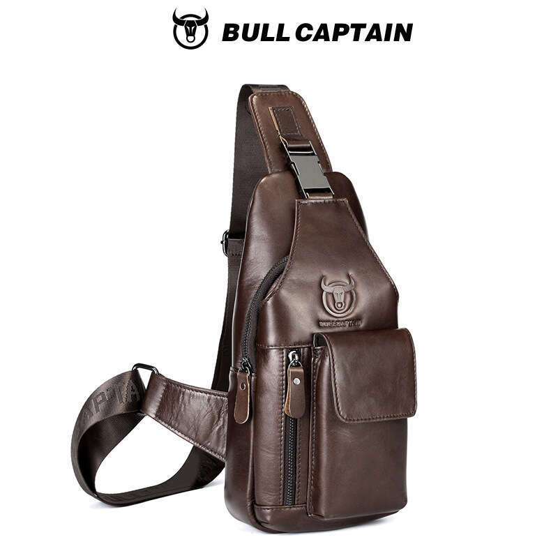 Captain Cow Goods Men S Genuine Leather Single Shoulder Chest Top Layer Cowhide Front Crossbody Bag Inch Ipad