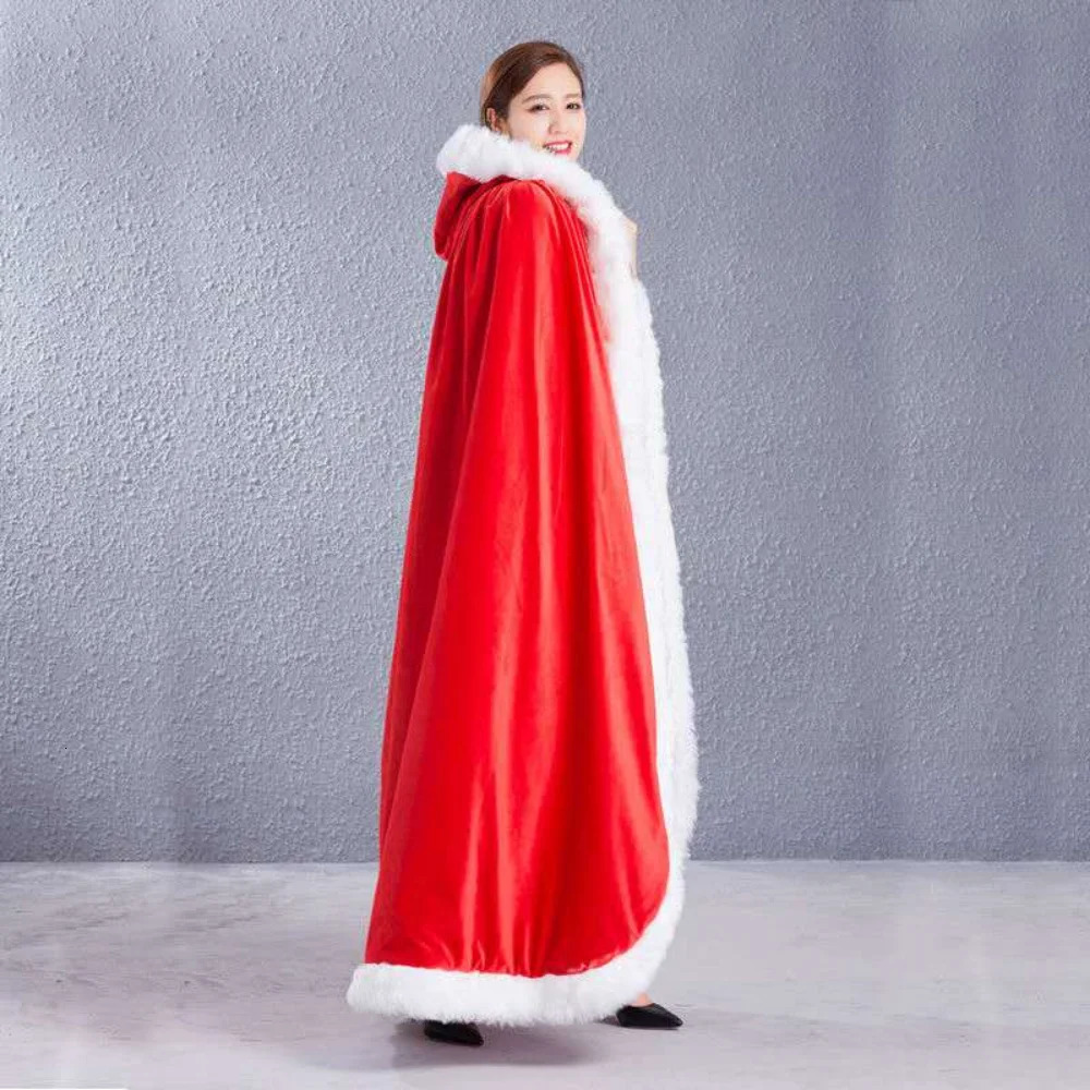 Plus Fleece Wedding Bridal Cape Velvet Warm Long Winter Poncho Womens Fur Trim Wedding Cloak White Red Black Wraps Hood Cape 251024