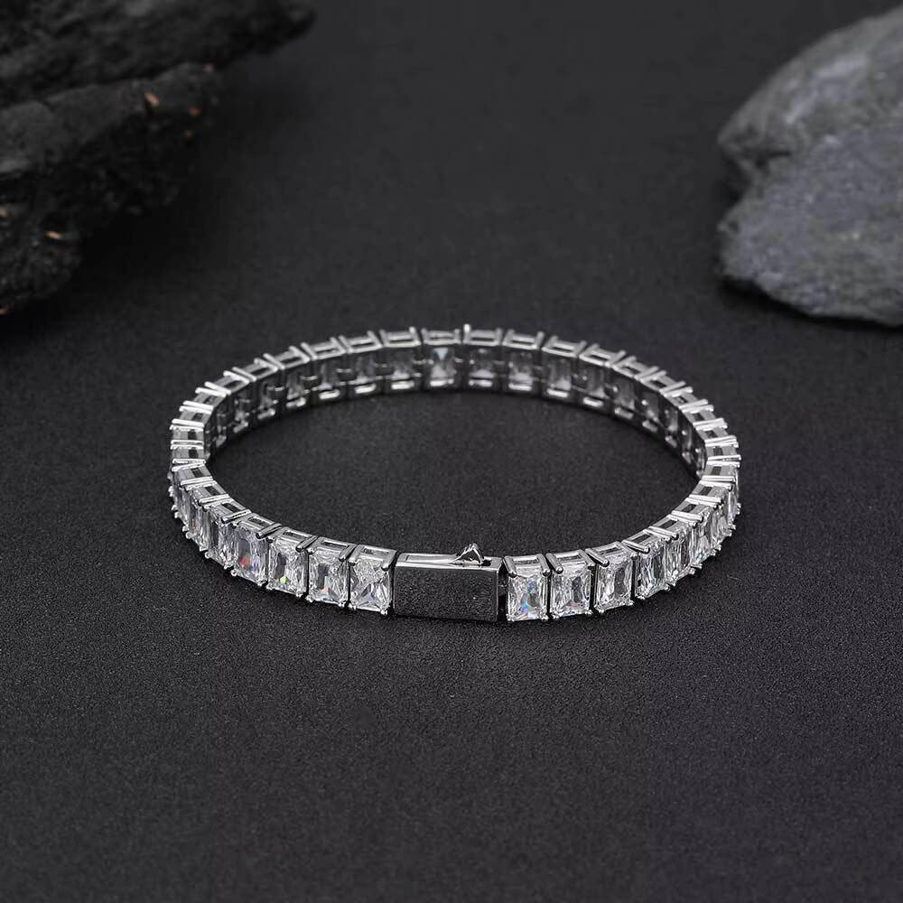 High Jewelry Hip Hop Bracelet 7mm Spring Buckle Rectangular Zircon Tennis Chain Moissanite Mens Bracelet Wholesale