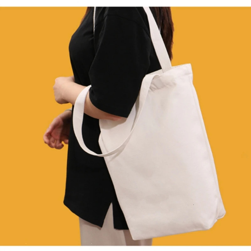 Large Capacity Canvas Shoulder Handbag Folding EcoFriendly Cotton Tote Bags Reusable DIY Bag Grocery Beige Black 251018