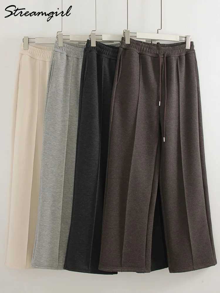 Streamgirl Thick Warm Winter Pants For Women Fleece Brown Trousers Straight Leg High Waisted Womens Winter Pants Warm OfficeT251025