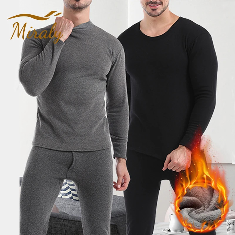 2 Pieces Men Thermal Underwear Set Winter Warm Men Thin Fleece Lined Turtleneck Long Johns Bottom Shirt Pajamas Set Plush Tops 251021