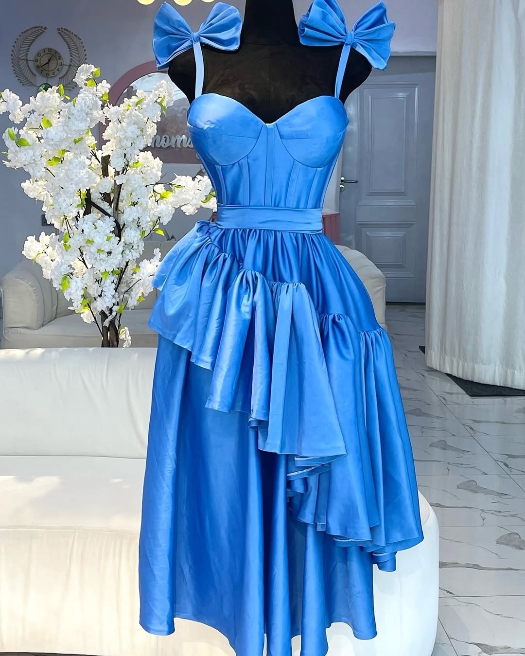 Designer's fashionable new waist tied bow sexy dress African women's clothing