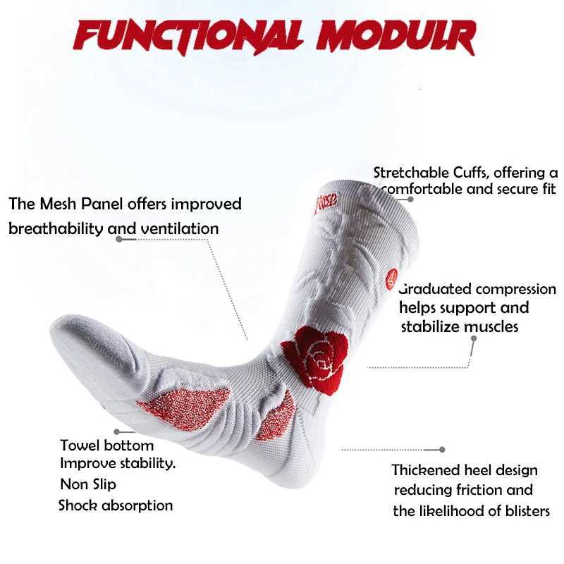 Veidoorn 2025 NonSlip Sports Socks with Rose Floral Design Breathable Cushioned Athletic Socks for Running Gym Yoga Performance Y251024