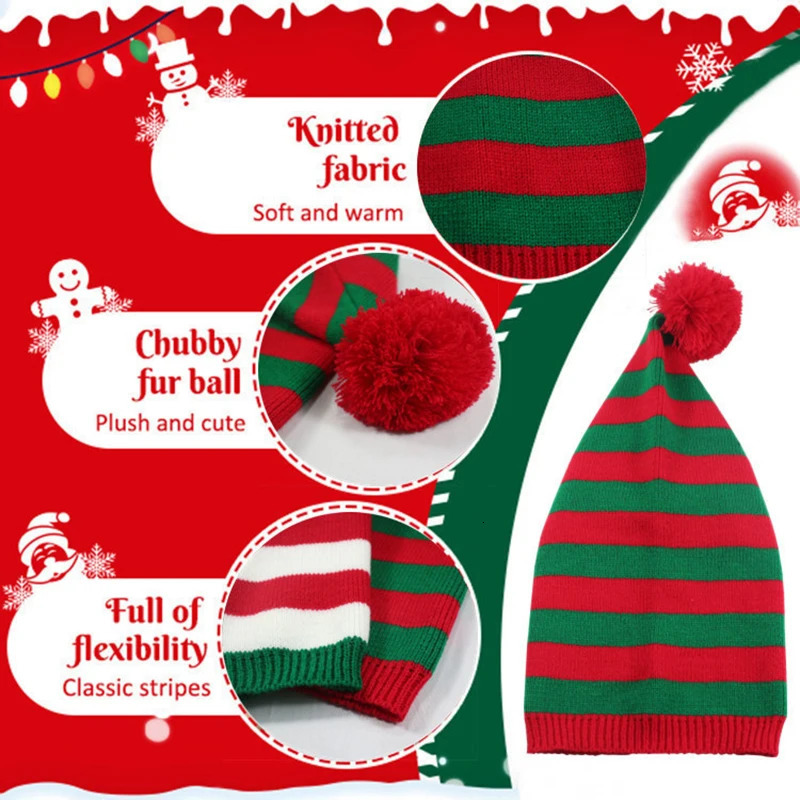 Colorful Stripes Knitted Christmas Hat Elf Santa Beanies Santa Claus Merry Christmas Year Gift Woollen Knitted Crochet Hats 251023