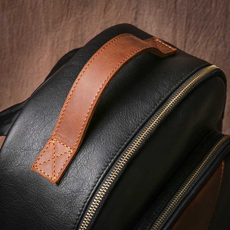 GURO Mens Genuine Leather Business Backpack Man Trend Cowhide School Bag Weekends Travel Hiking Bag 15 Inch Laptop Computer Bag W251025