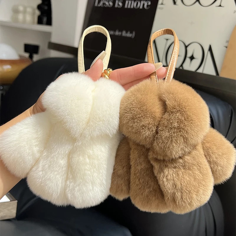 Rex Rabbit Fur Keychain Small Clothes Modeling Keychain Fur Pendant Key Chain Keychain Fluffy Keyring Gift For Women Bag Charms 251023
