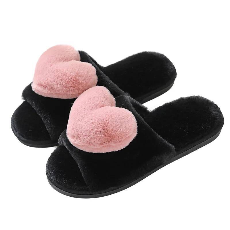 Women Shoes Autumn Winter Indoor Warm Home Bedroom Cute Heart Pattern Non-slip Soft Comfortable Plush House Slippers ddmythur