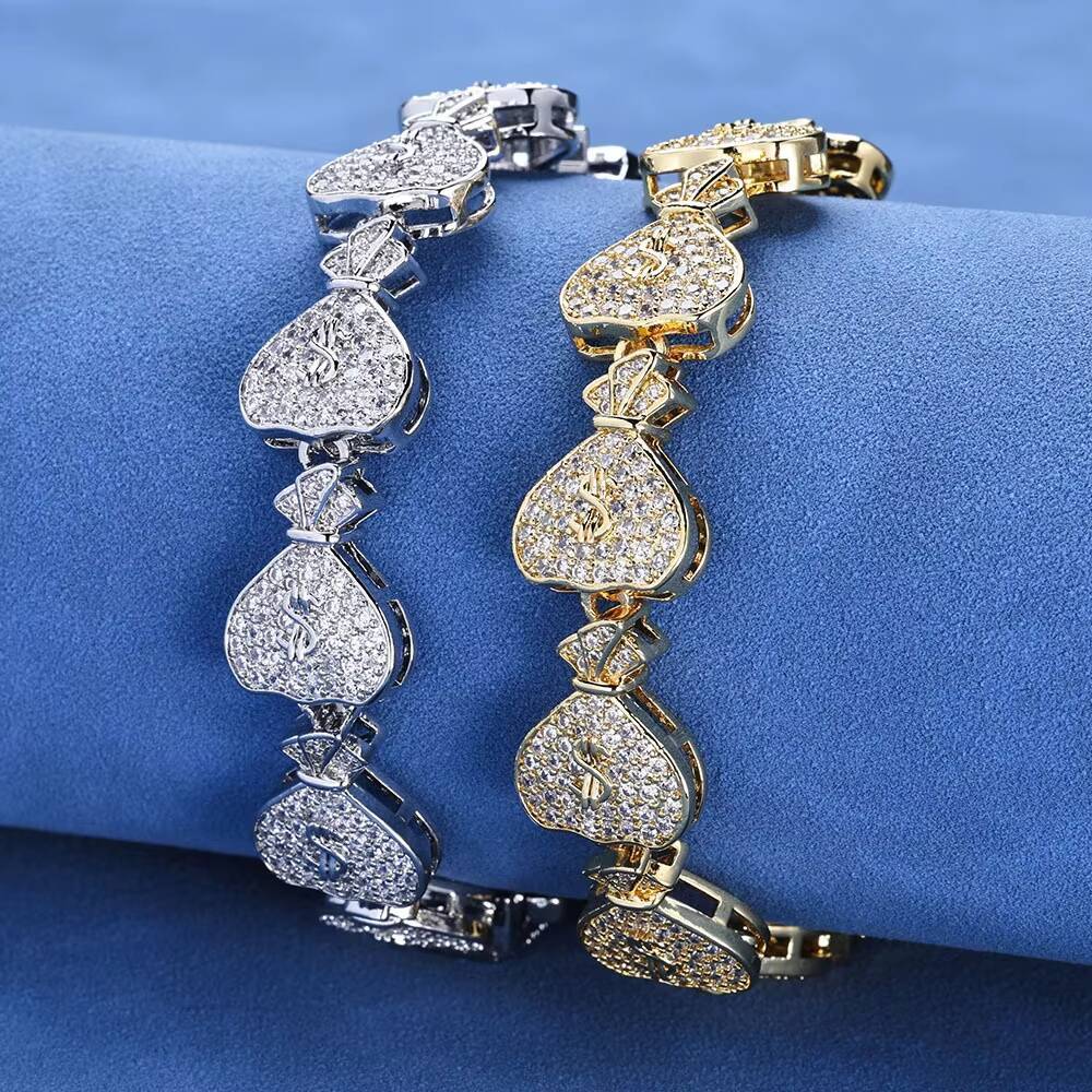 15mm High End S925 Silver Moissanite Mens Bracelet CrossBorder HipHop Money Bag Cuban Chain Butterfly Shape