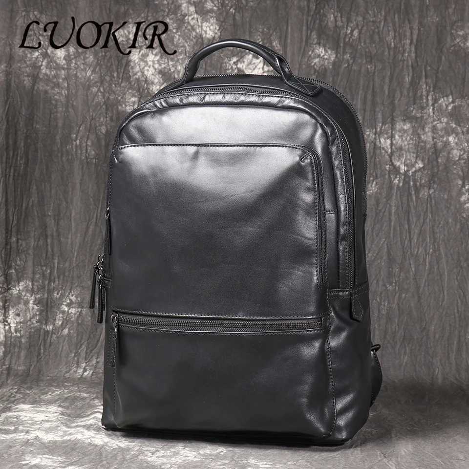 LUOKIR New Leather Mens School Bag with Layered Cowhide Handbag Large Capacity Computer Bag Womens Travel Backpack W251025