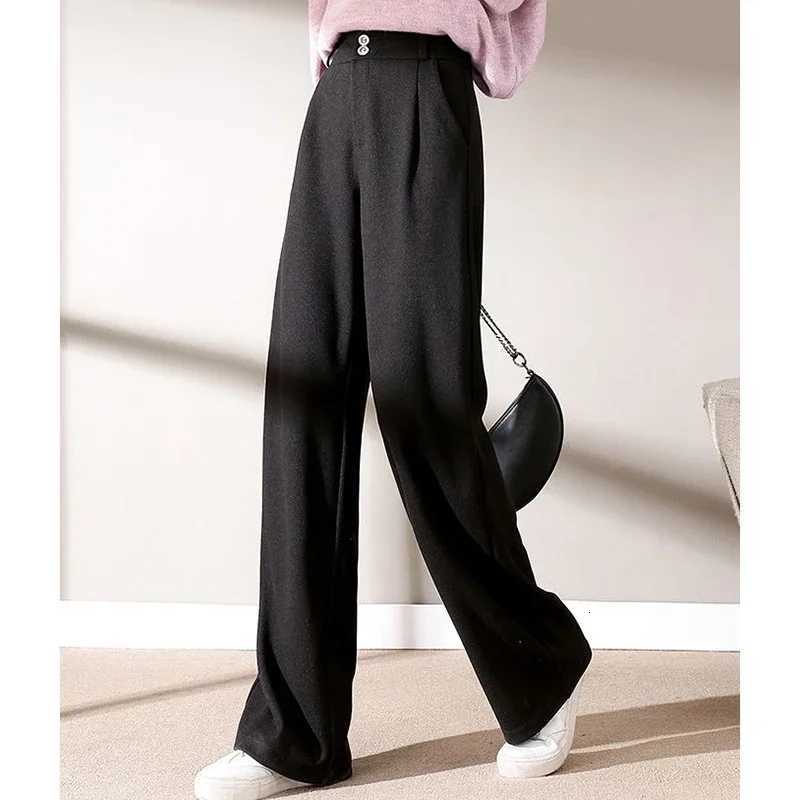 Autumn Winter Girls Comfortable Woolen Pants Female Narrow Straight Leg Trousers Lady Classic Fashion Thicken High Waisted PantsT251025