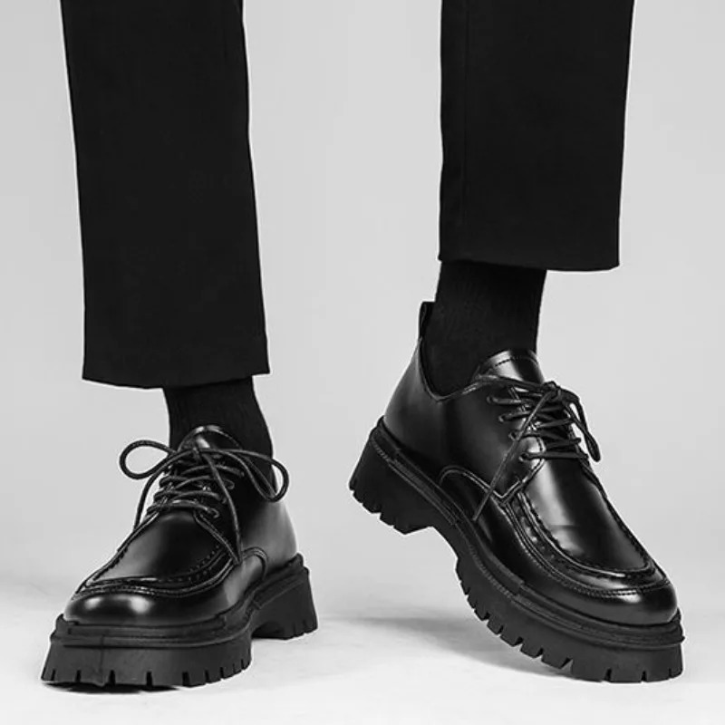 Black Round Toe Man Casual Shoe Brogue Leather Shoes for Men Office Height Increasing Retro Elegant Adults Classic Original Pu 251023