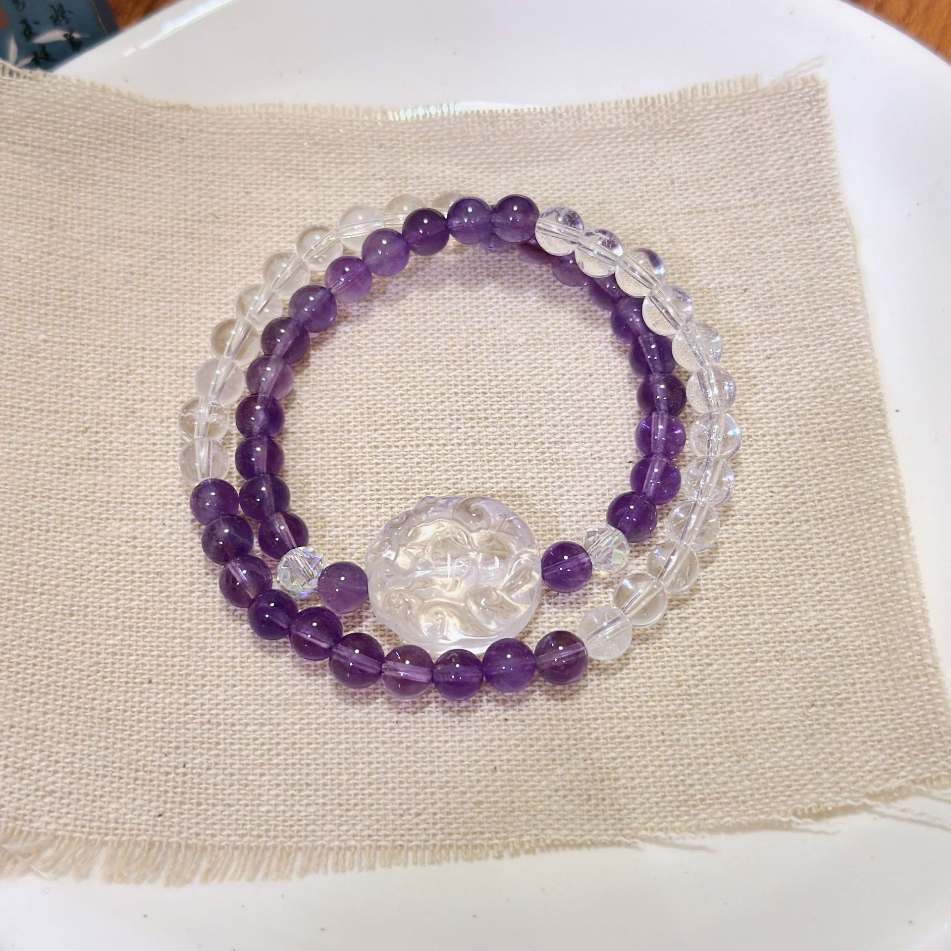 Chakra Balancing Handmade Bracelets Featuring Genuine Amethyst & Clear Quartz