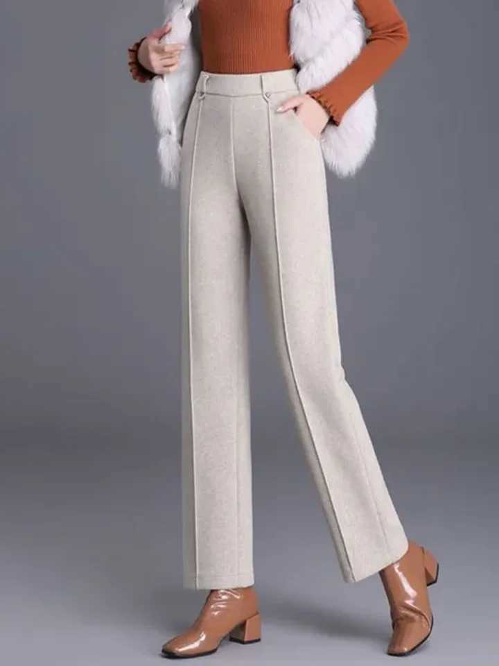 Winter Warm Woolen Wide Leg Pants Korean Fashion High Waist Thick Wool Blend Straight Pantalones Casual Classic Solid Calca NewT251025