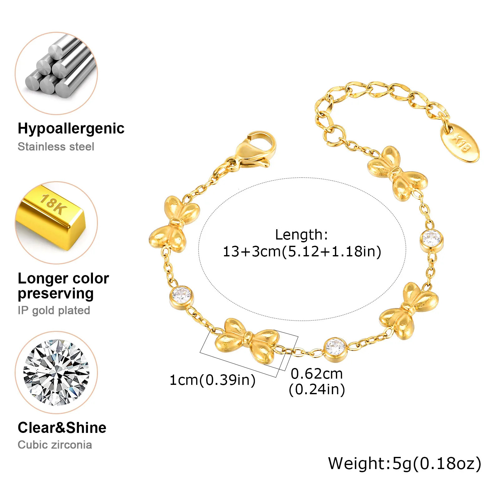 Vnox Stainless Steel rens Bracelet For GirlsCubic Zirconia Inlay With Bow Element ChainCute Style Jewelry Daily 251023