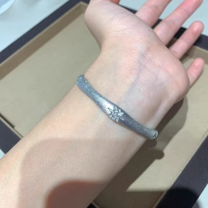 TaiYang New Gold Plated Copper Vintage Brushed Starburst Bracelet, 8-Point Star Open Cuff with Rhombus & Crystal for Women