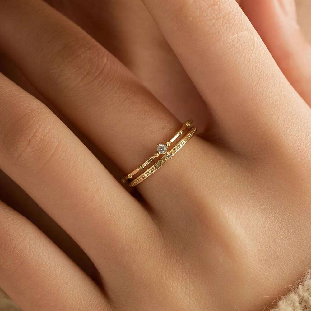 2 Layered Crown Rings for Women Sterling Sier 14K Gold Plated Dainty Stackable Cubic Zirconia Ring Engagement Eternity Wedding Band Jewelry Birthday C