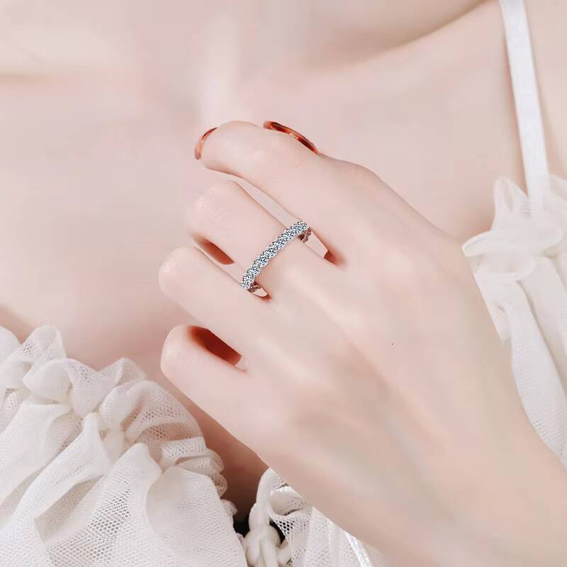 Womens 925 Sterling Silver PT950 GoldPlated OneRow Moissanite Ring Factory Direct Fine Jewelry Wholesale Custom Support