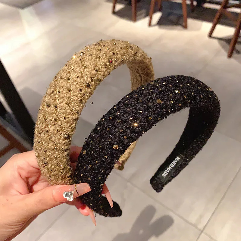 French retro plush rhinestone wide edge sponge hair accessories hoops headband for women high cranial top hair clips headbands 251023