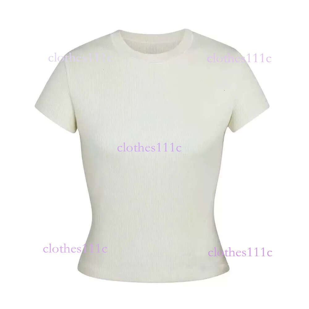 Kim Top T-Shirt Short Sleeve Stretch Slim Kylie With Thread Pure Cotton Round Neck Base