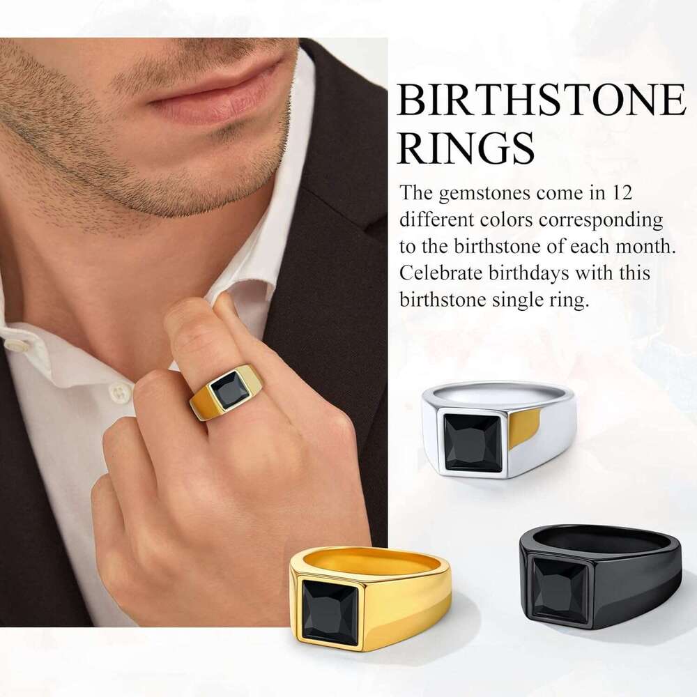Stainless Steel Signet Black/Blue Gemstone Band Classic Simple Thick Men Ring Size 7 14 - view 5