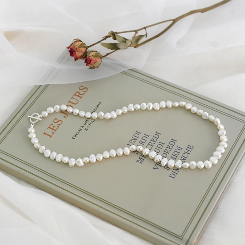 ASHIQI Natural Freshwater Pearl OT Clasp Necklace 925 Sterling Silver Jewelry for Women 251016