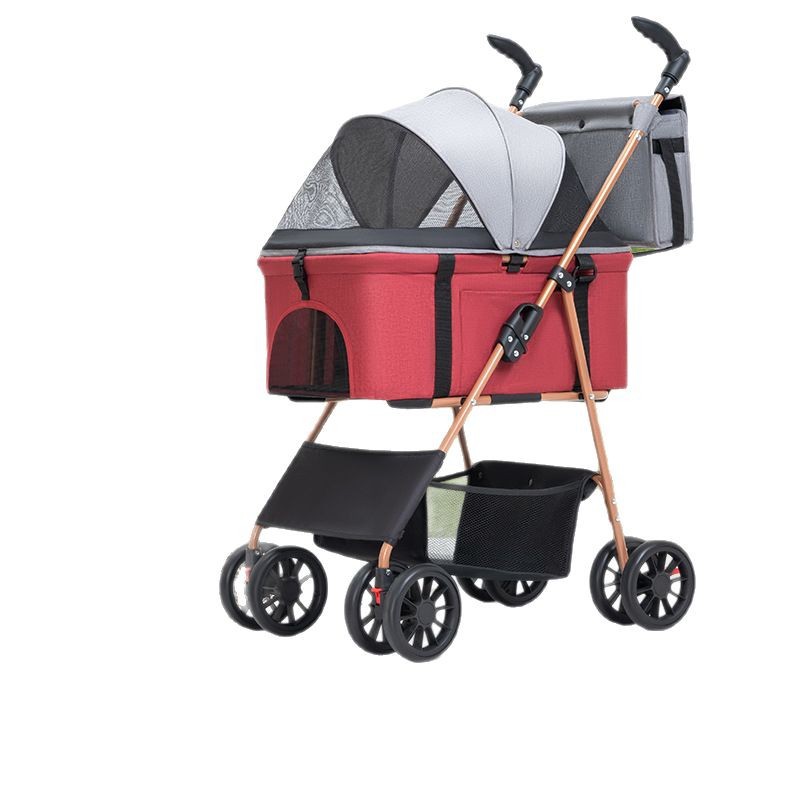 Portable folding pet stroller for small and medium-sized dog owners going out