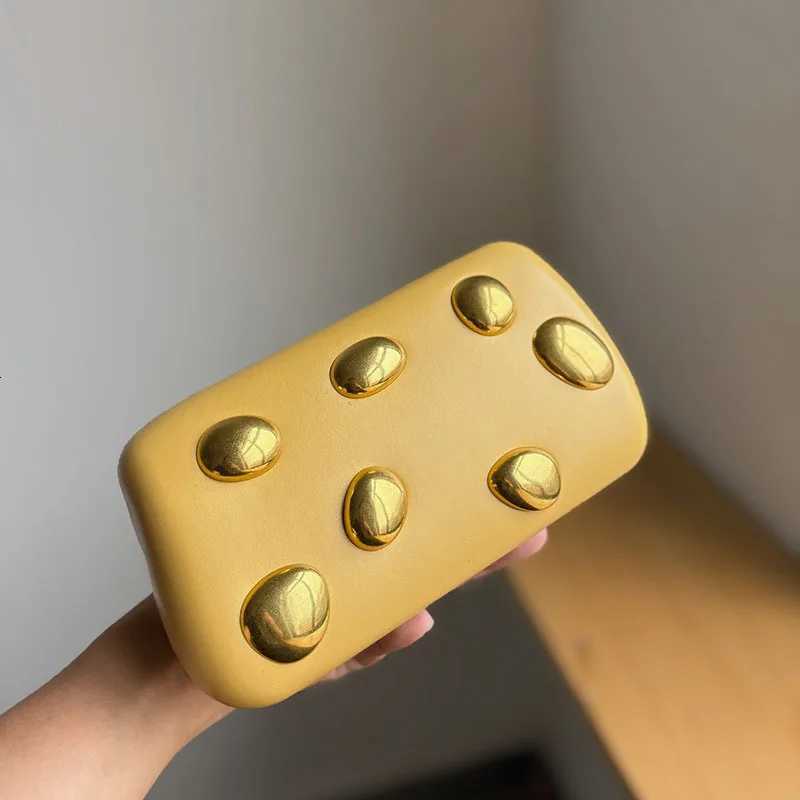 Gold rivet metal Box Clutch Bag women evening wedding party cute purse bag handbag yellow color autumn winter new Z251024
