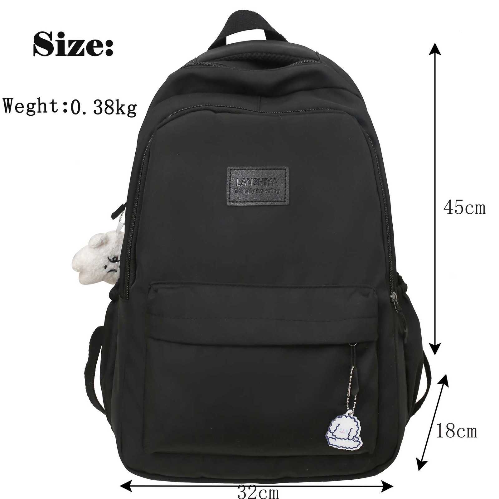 Large Capacity Solid Color Backpack for High School Students Simple Black Travel Backpack for Middle School Students W251025
