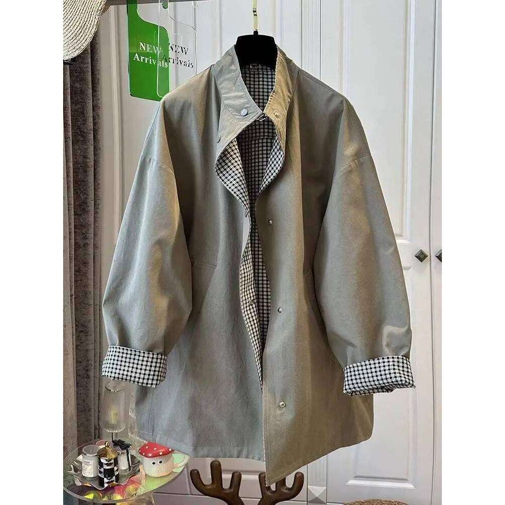 Superaen Loose Cotton Leather Patchwork Lapel Collar Design Jackets For Women Fashion Plaid Long Sleeved Spring New Coats
