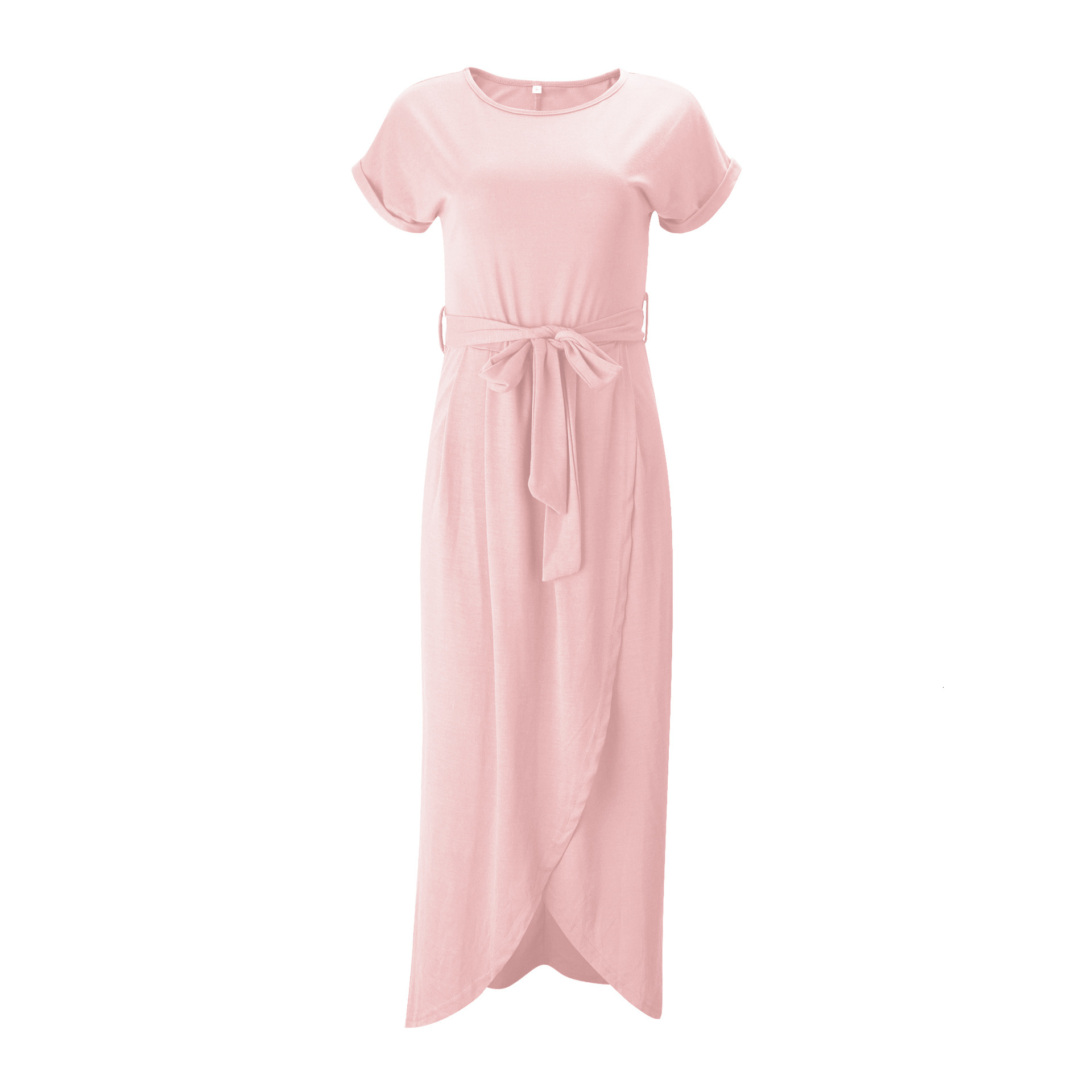 New Women's Solid Color Reversible Flat Short Sleeve Round Neck Irregular Dress
