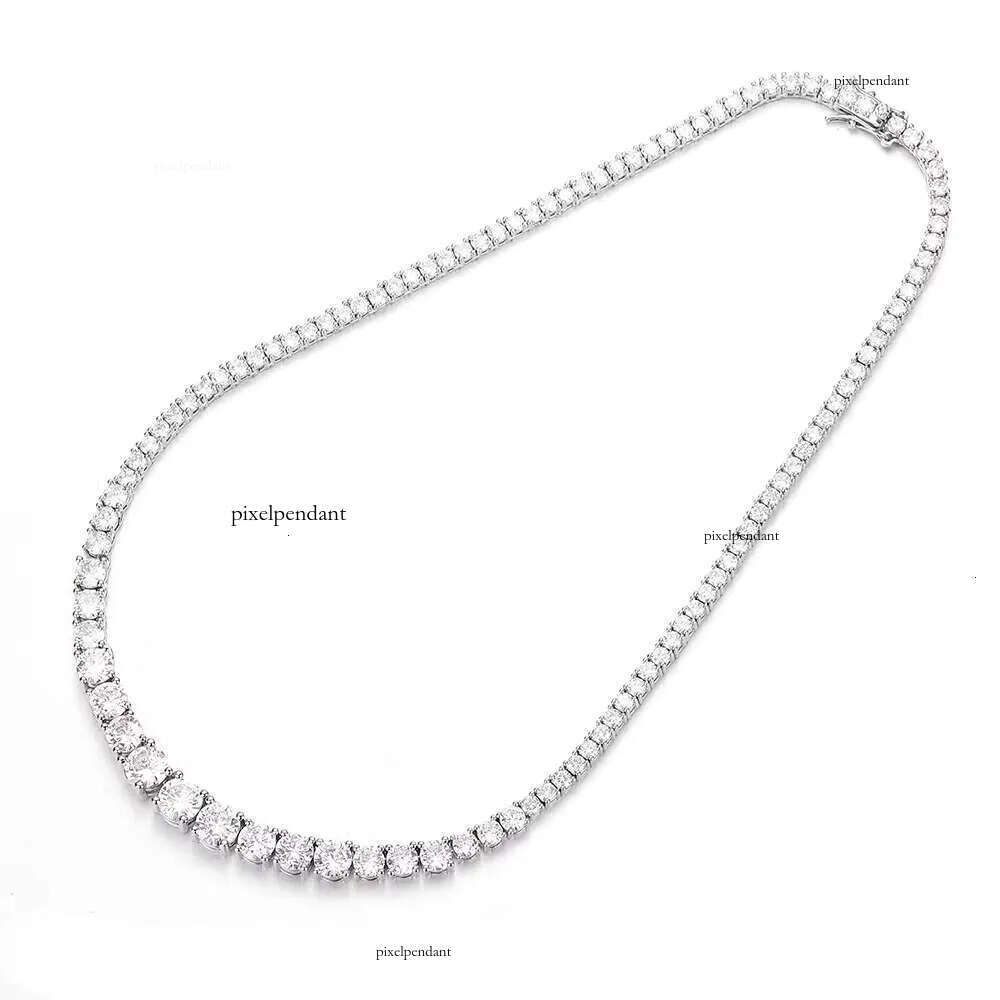 Moissanite New Style Hiphop 3mm-7mm Bling MoissaniteStone Sier Plated Gradient Size Tennis Chain Necklace for Women Jewelry