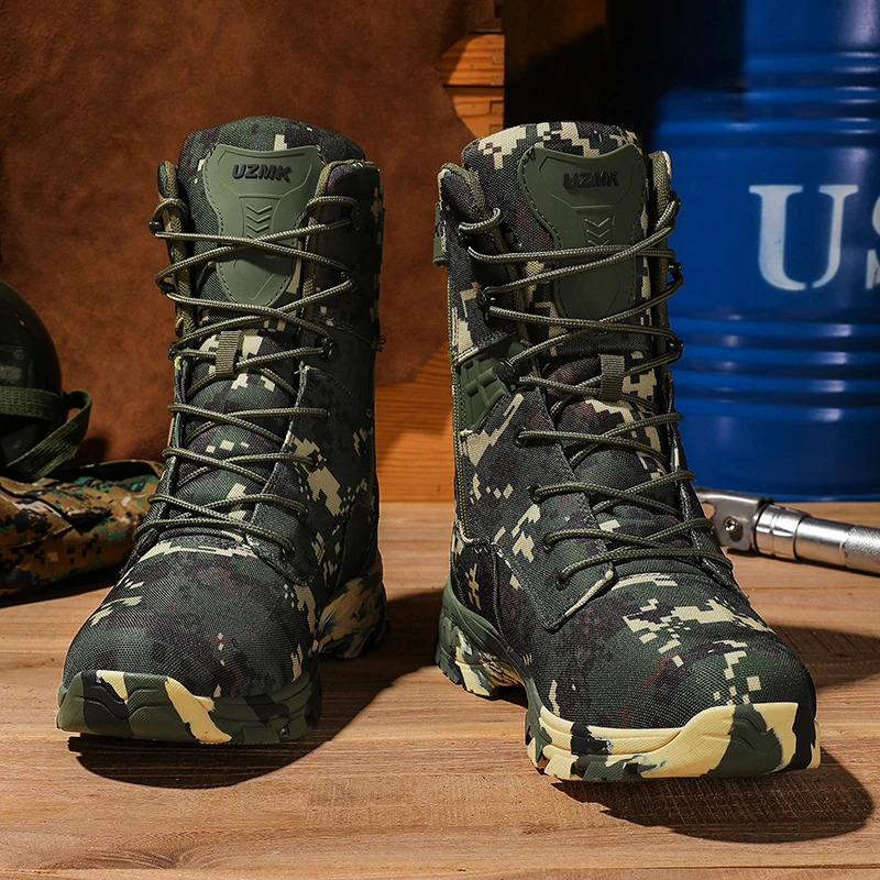 Mens Camouflage Tactical Boots Mountaineering Hiking Desert Waterproof Work Safety Shoes Ankle Boots Mens Outdoor Boots 251021