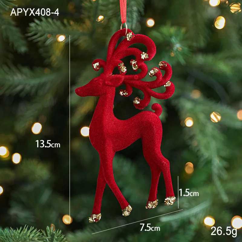 Red Flocking Christmas Bow Wreath Bell Christmas Tree Snowfall Elk Pendant Hanging Ornament Navidad 2026 Noel Home Party Decor C251024