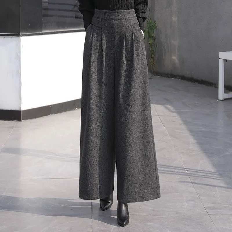 Wool WideLeg Pants Womens Autumn Winter New High Waist Loose Padded Pantalones Cashmere Trousers Straight Pants FemaleT251025