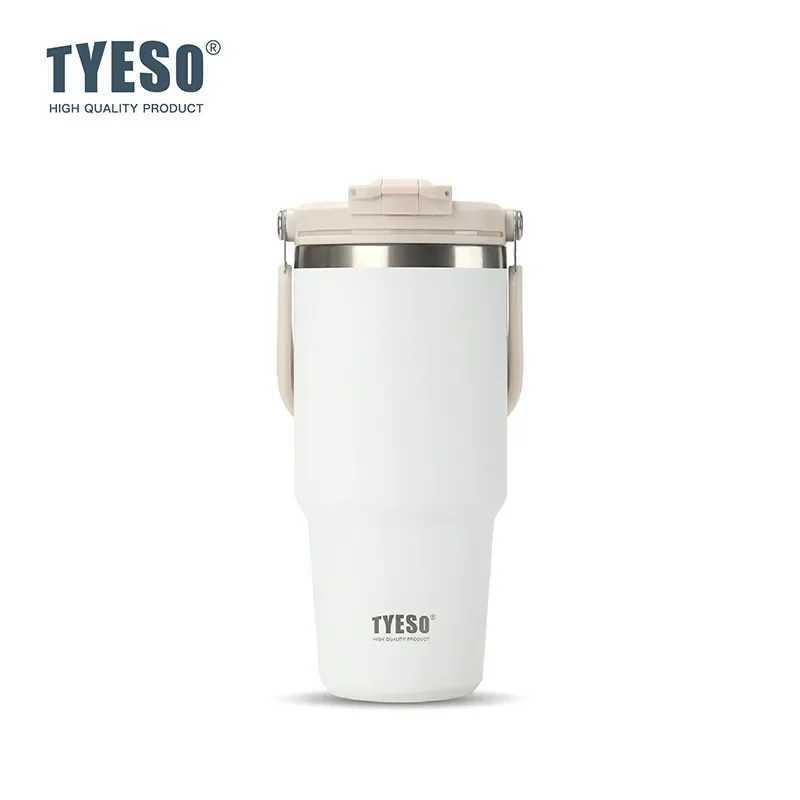 Tyeso 600ML Handle Thermoses DualDrink Coffee Mug Stainless Steel Ice Cup Car Bottle Hot Cold Retention Drinkware Vacuum Cup J251025