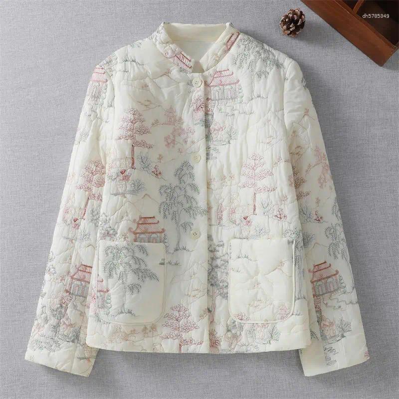 Women's Jackets Lightweight And Artistic Embroidered Cotton Coat 2025 Retro Autumn Winter Chinese Quilted Jacket Short Tops A294