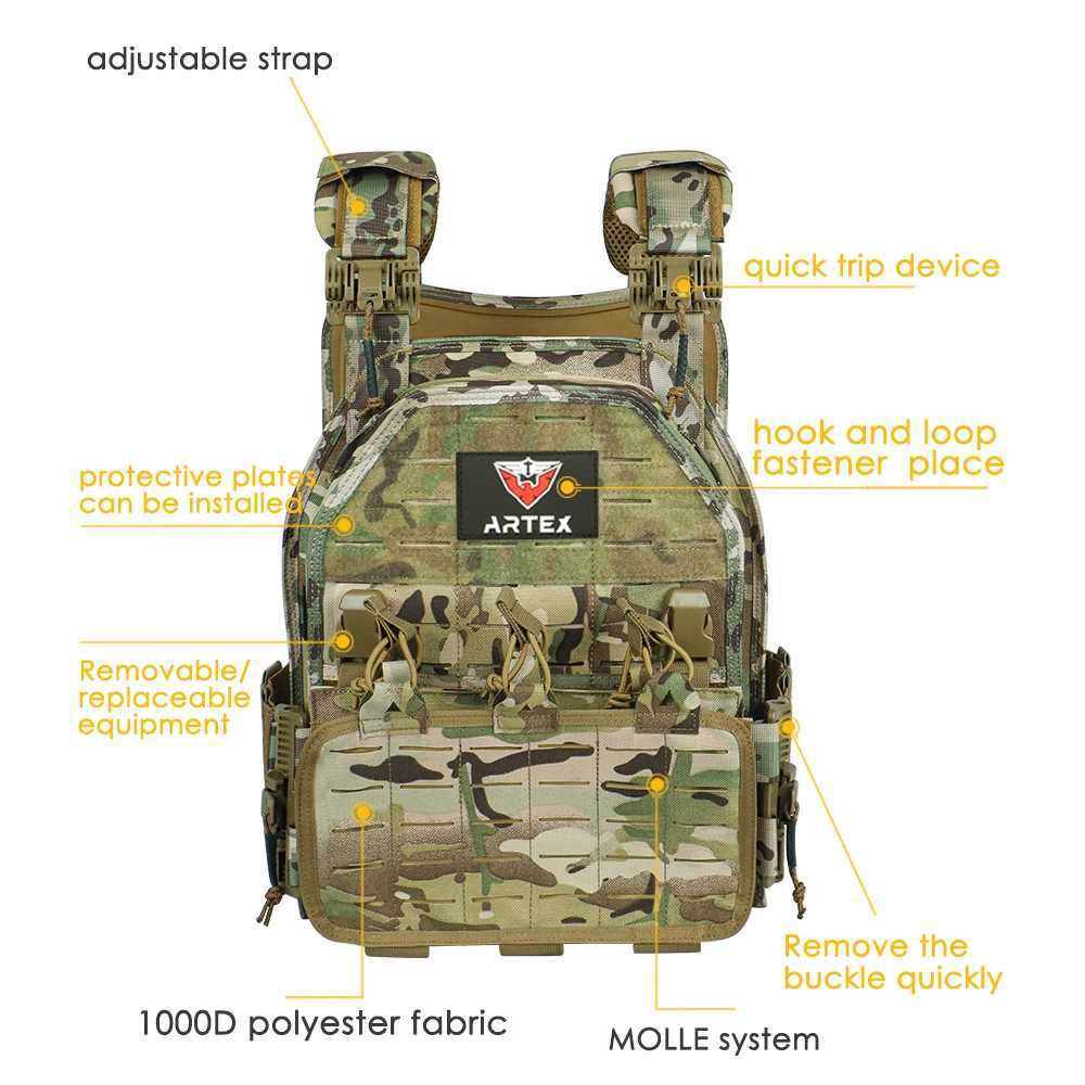 Artex High Quality Outdoor Tactical Vest Lightweight MultiUse Hiking Hunting Waterproof Mol Tactical Vest Can Plate Carrier Y251022