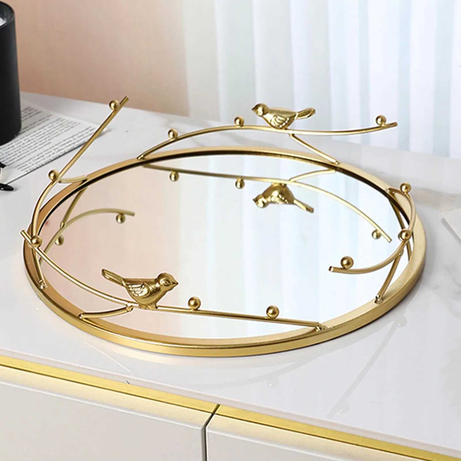 Decorative Mirror Tray Makeup Organizer Practical Modern Jewelry Display Decorative Tray Candle Holder for Bedro Tabletop Y251025