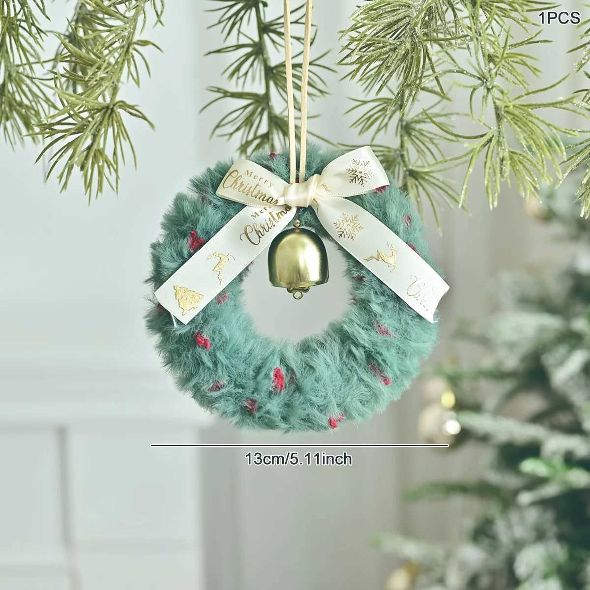 Plush Christmas Wreath Decoration Window Door Hanging Car Hanging Scene Arrangement Christmas Bells Bow Wreaths Party Decoration C251024