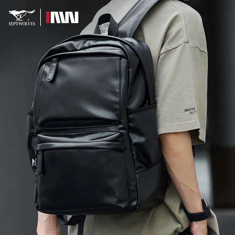 Septwolves Highquality Leather laptop Computer Backpack 15Inch Large Capacity Waterproof Backpack For Men Business Travel Use W251025
