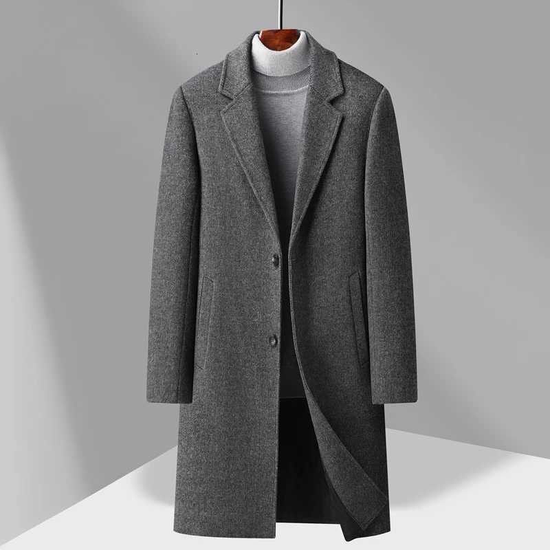 Winter Mens Essential Wool Blend Coat Thick Thermal Quilted Overcoat Gentlemen Light Gray Brown Charcoal Beige Attire BusinessT251025