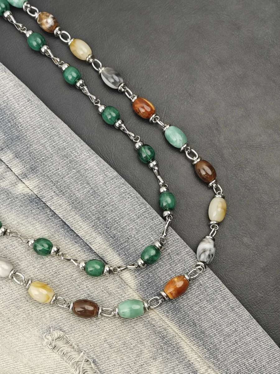 Colored Agate Lmitation Jade And Gemstone Multicolored Pants Chain Bohemian Style Fashionable Men And Women Accessories 251023