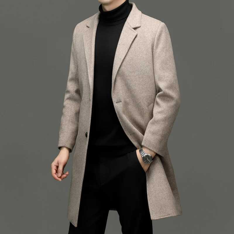 Fall Winter Men Sheep Wool Overcoat Gray Coffee Beige Notched Collar Design Cashmere Coat Male Business Causal Outerwear OfficeT251025
