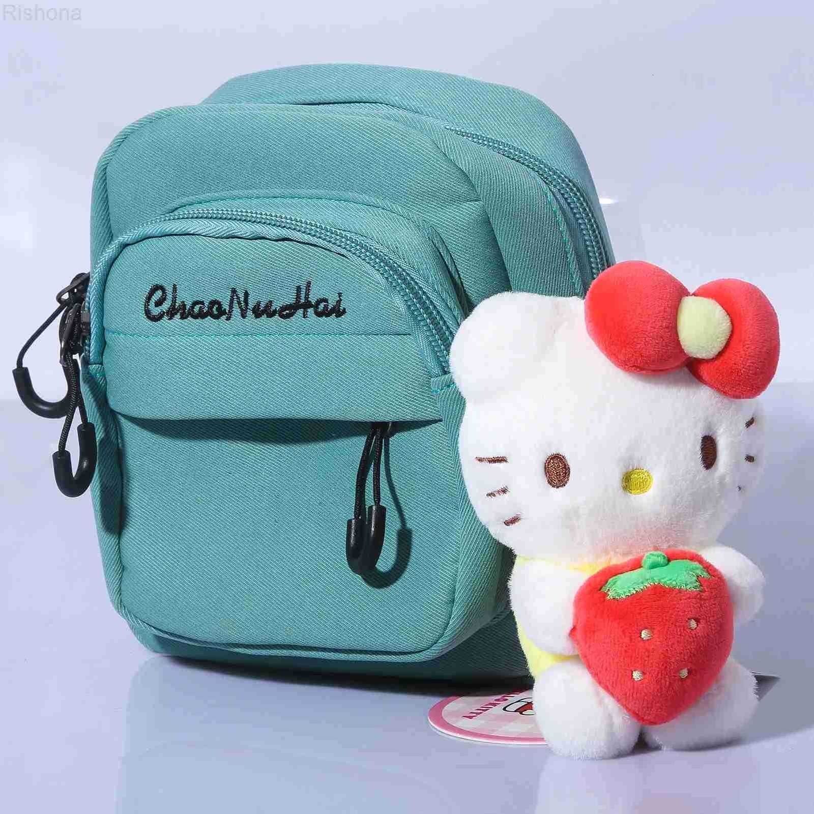 Sanrio Cute Women Hello Kitty Bag Pendant Pink Bow Cat Strawberry Plush Doll Charm Keychain Student Backpack Accessories Girl Gifts H251202