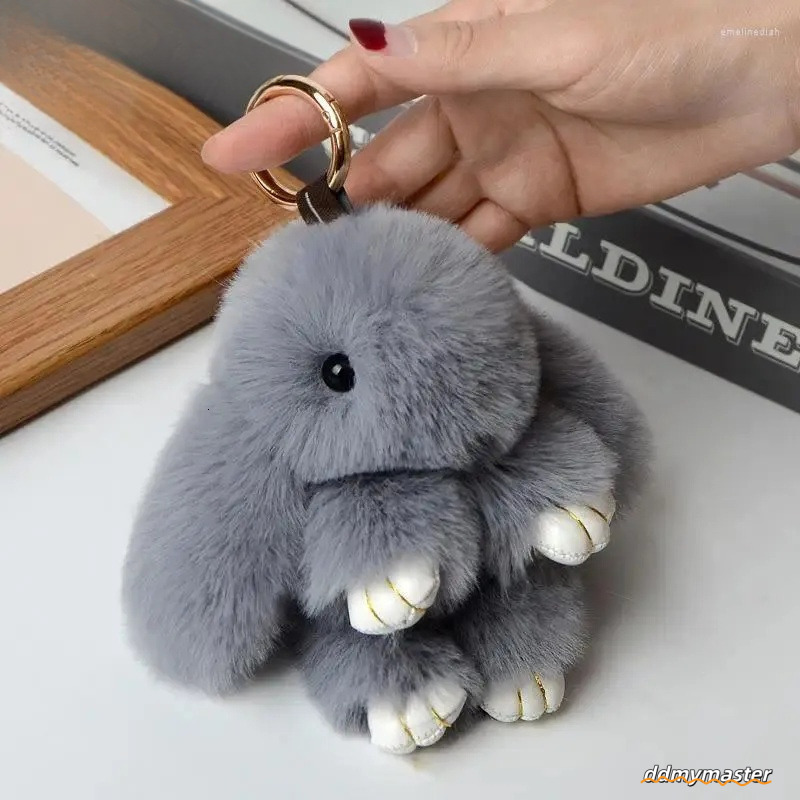 Keychains Real Fur Pom Keychain With Ring - 15Cm Fluffy Charm For Women's Bag, Car Pendant Jewelry Ddmymaster