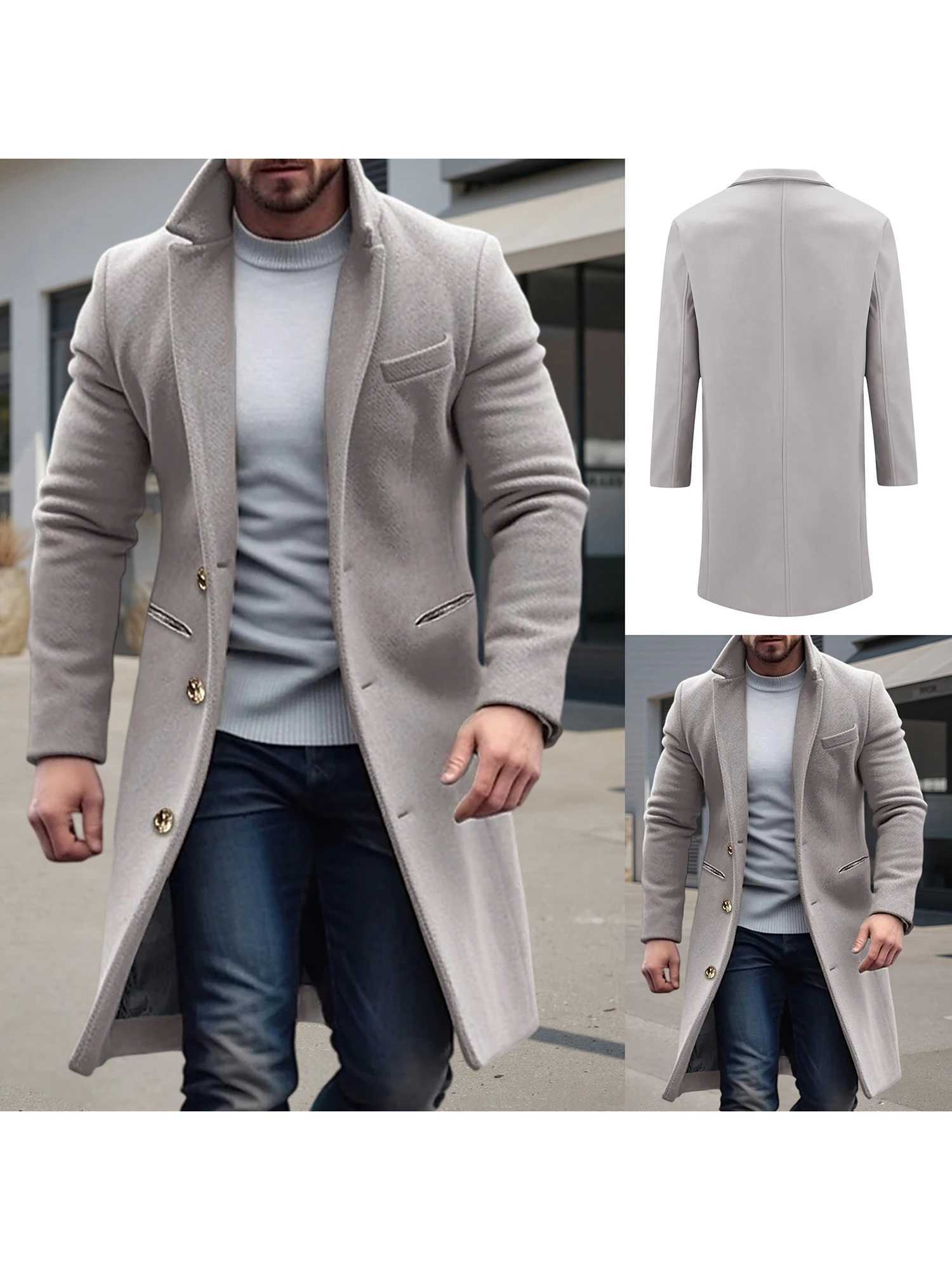 Men s Classic Wool Blend Pea Coat with Notched Lapel and Button Closure for Stylish Winter Outerwear and Streetwear FashionT251025
