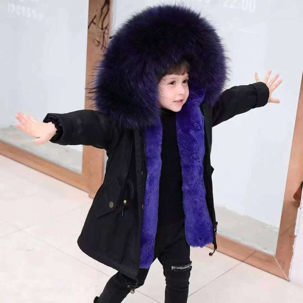 Teenager Girls Fur Collar Hooded Winter Coat 2025 New Kid Solid Color Waist Cinching Thicken Warm Parka Children Snowsuit