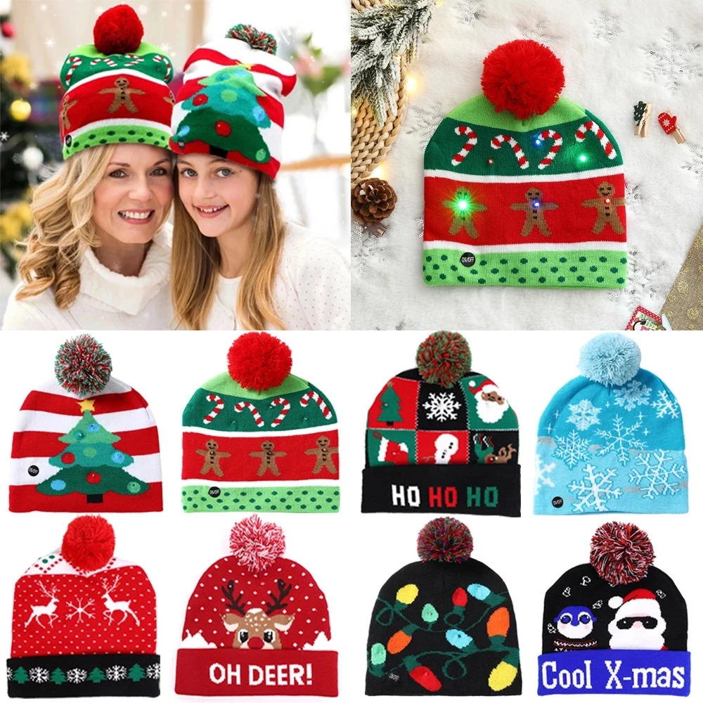 Flashing Led Light Christmas Hat Snowman Winter Warm Color Knitted Cap Merry Christmas Gift For 2026 Year Xmas Party Decor 251023